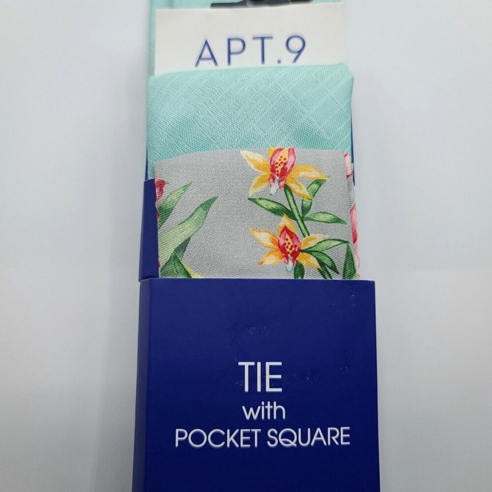 Apt 9 Mens Skinny Neck Tie with Pocket Square Light Green Occasion Set NWT - Picture 4 of 6
